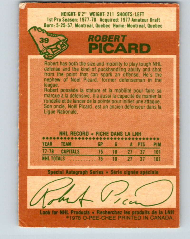 1978-79 O-Pee-Chee #39 Robert Picard RC Rookie Capitals  V21354