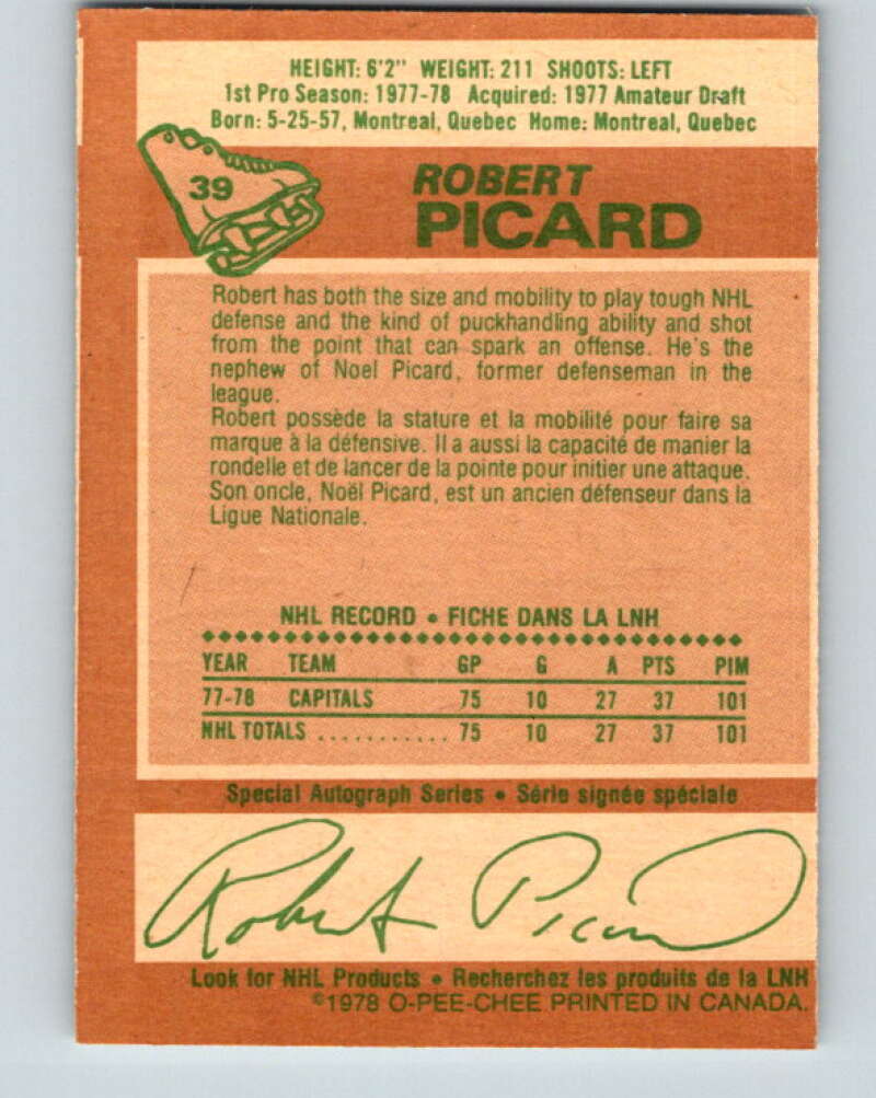 1978-79 O-Pee-Chee #39 Robert Picard RC Rookie Capitals  V21362