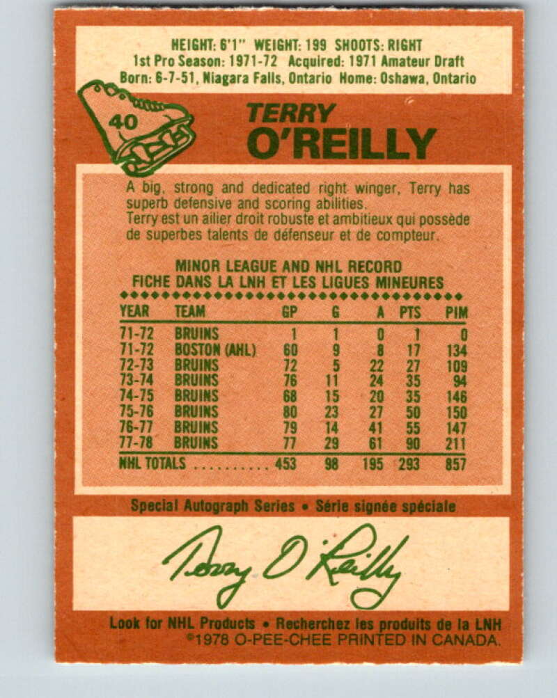 1978-79 O-Pee-Chee #40 Terry O'Reilly AS  Boston Bruins  V21363