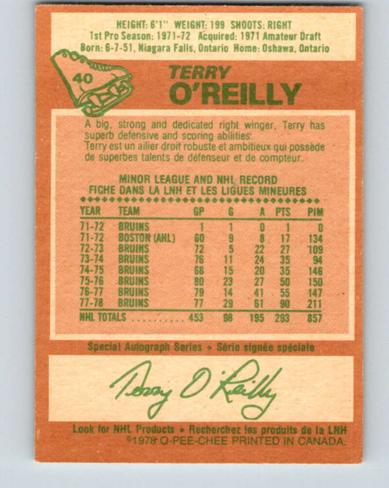 1978-79 O-Pee-Chee #40 Terry O'Reilly AS  Boston Bruins  V21370