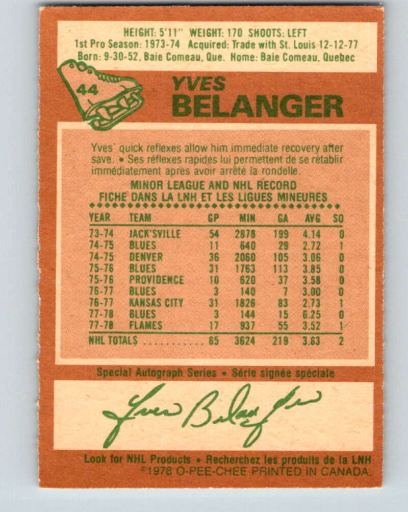 1978-79 O-Pee-Chee #44 Yves Belanger  Atlanta Flames  V21435