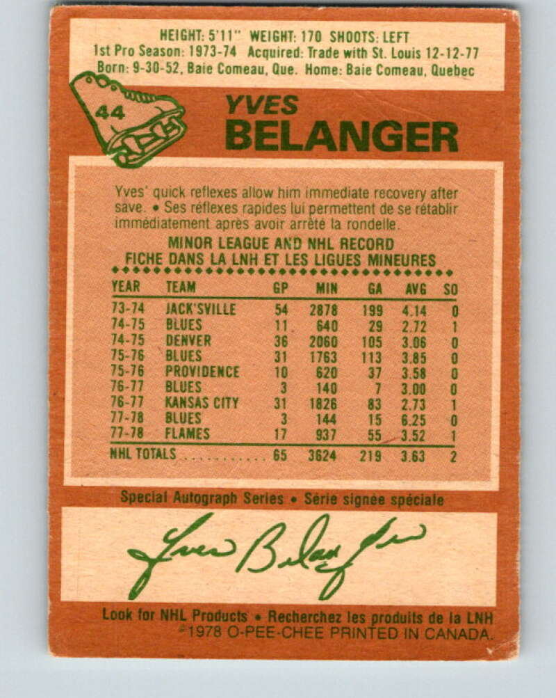 1978-79 O-Pee-Chee #44 Yves Belanger  Atlanta Flames  V21438