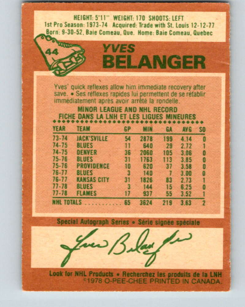 1978-79 O-Pee-Chee #44 Yves Belanger  Atlanta Flames  V21441