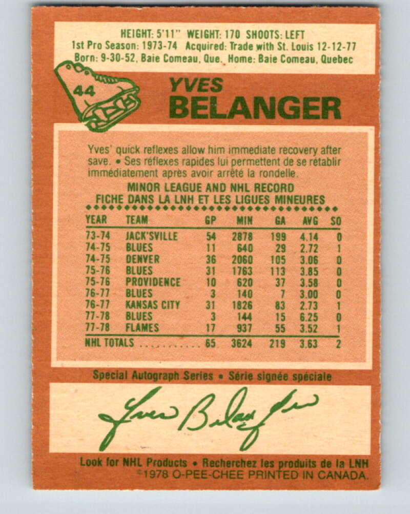 1978-79 O-Pee-Chee #44 Yves Belanger  Atlanta Flames  V21442