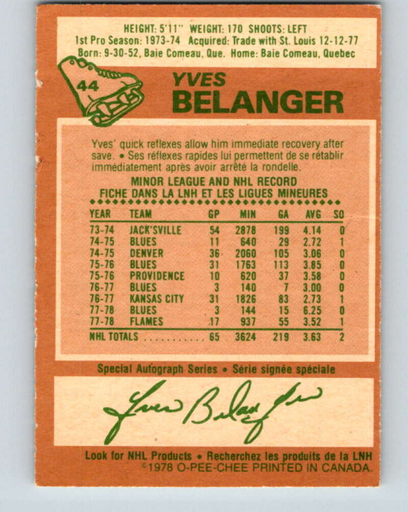 1978-79 O-Pee-Chee #44 Yves Belanger  Atlanta Flames  V21449