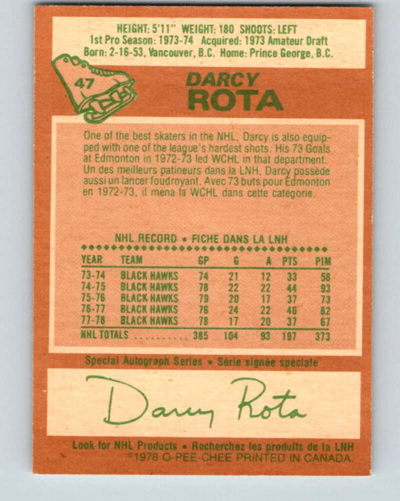 1978-79 O-Pee-Chee #47 Darcy Rota  Chicago Blackhawks  V21493