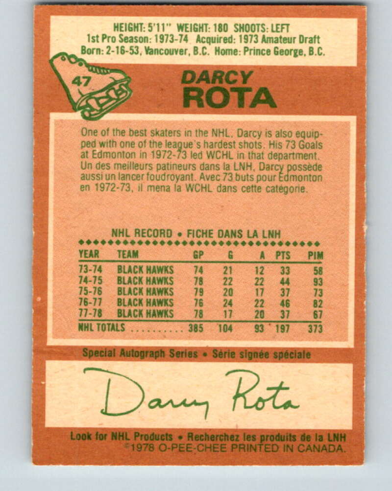 1978-79 O-Pee-Chee #47 Darcy Rota  Chicago Blackhawks  V21495