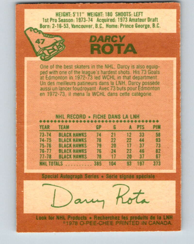 1978-79 O-Pee-Chee #47 Darcy Rota  Chicago Blackhawks  V21496