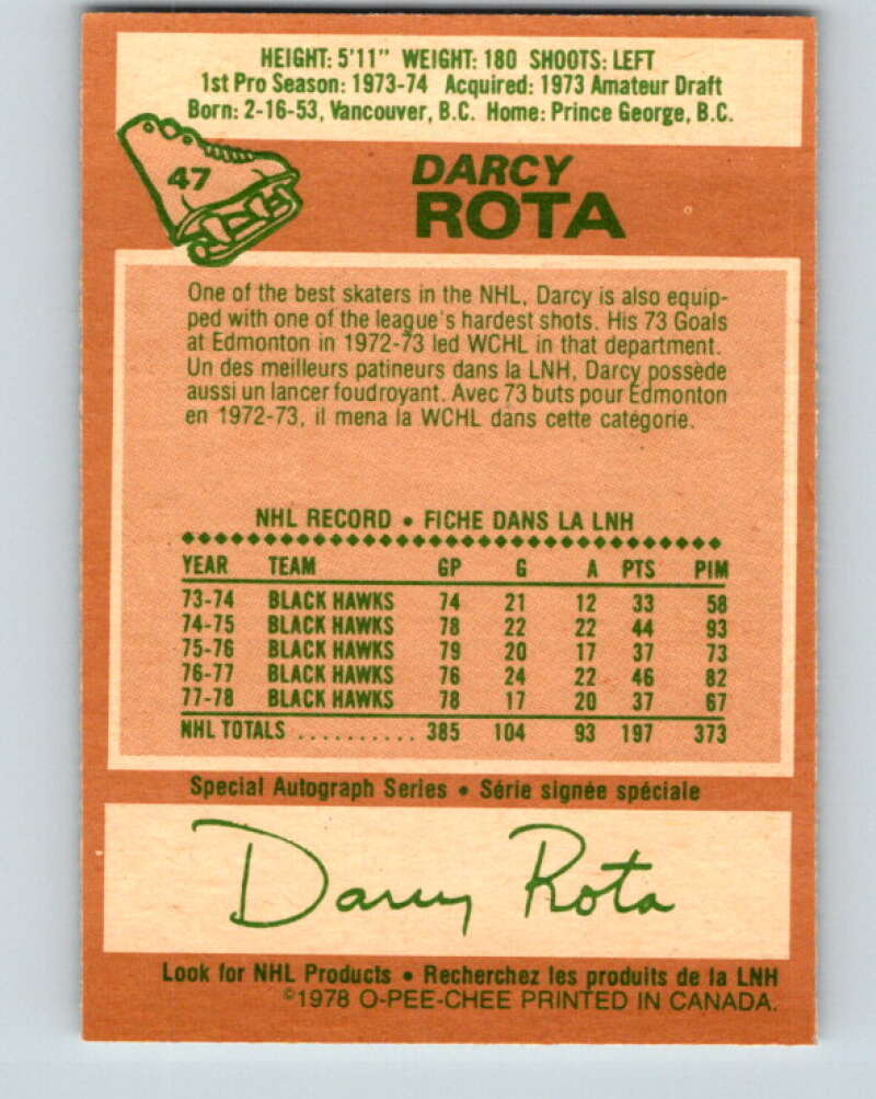1978-79 O-Pee-Chee #47 Darcy Rota  Chicago Blackhawks  V21497