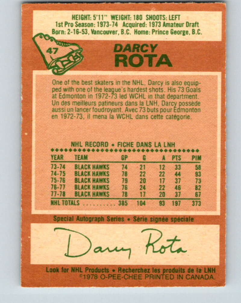 1978-79 O-Pee-Chee #47 Darcy Rota  Chicago Blackhawks  V21501