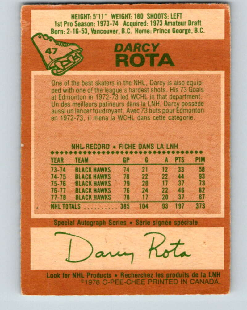 1978-79 O-Pee-Chee #47 Darcy Rota  Chicago Blackhawks  V21504