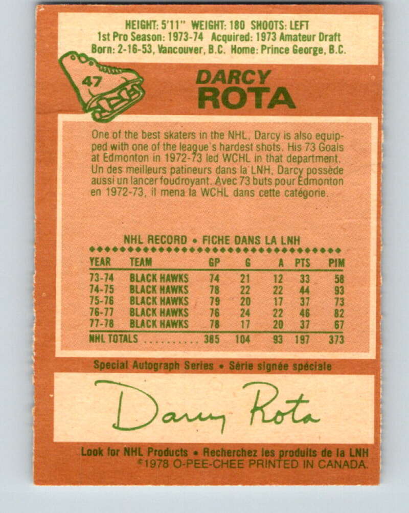 1978-79 O-Pee-Chee #47 Darcy Rota  Chicago Blackhawks  V21505