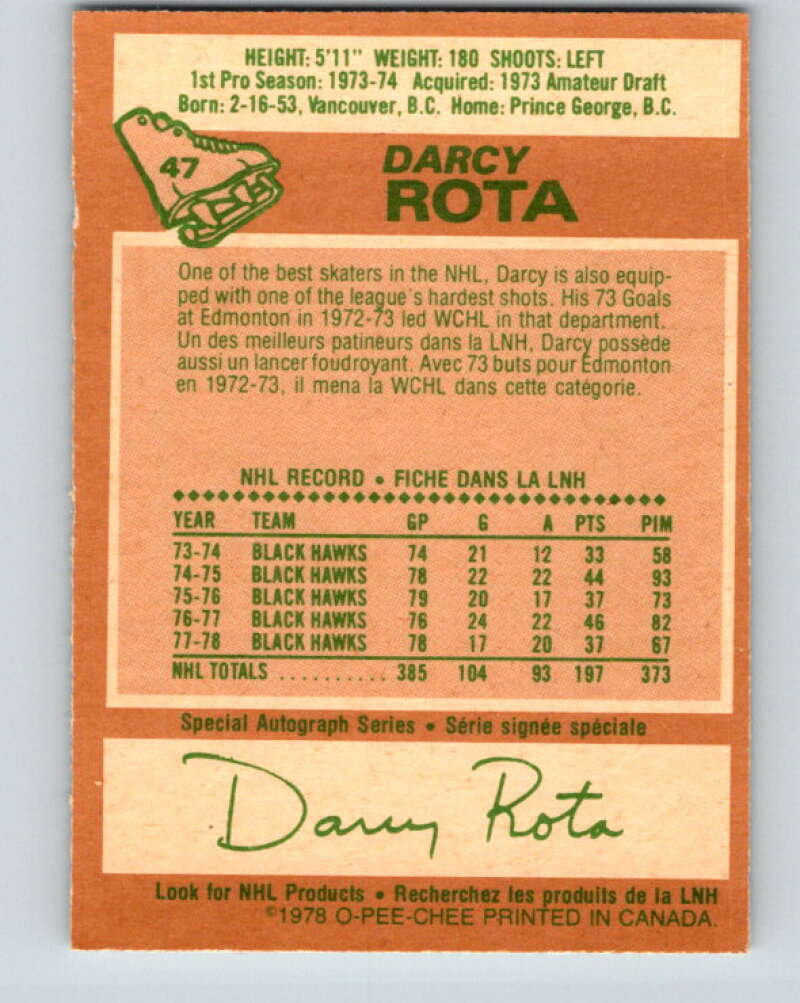 1978-79 O-Pee-Chee #47 Darcy Rota  Chicago Blackhawks  V21506