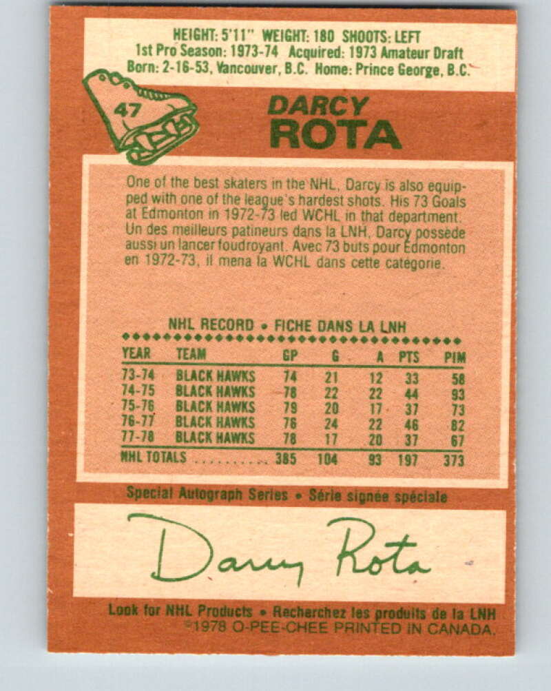 1978-79 O-Pee-Chee #47 Darcy Rota  Chicago Blackhawks  V21508