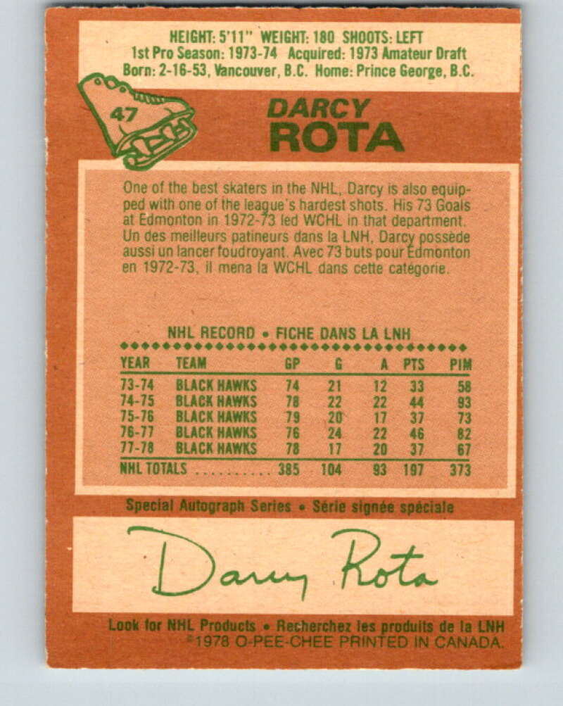 1978-79 O-Pee-Chee #47 Darcy Rota  Chicago Blackhawks  V21509