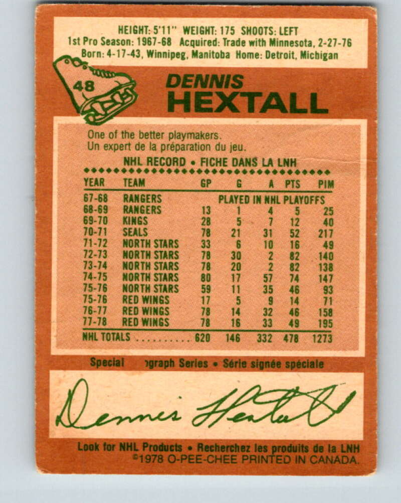 1978-79 O-Pee-Chee #48 Dennis Hextall  Detroit Red Wings  V21515