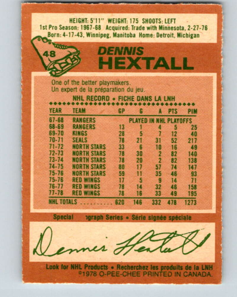 1978-79 O-Pee-Chee #48 Dennis Hextall  Detroit Red Wings  V21516