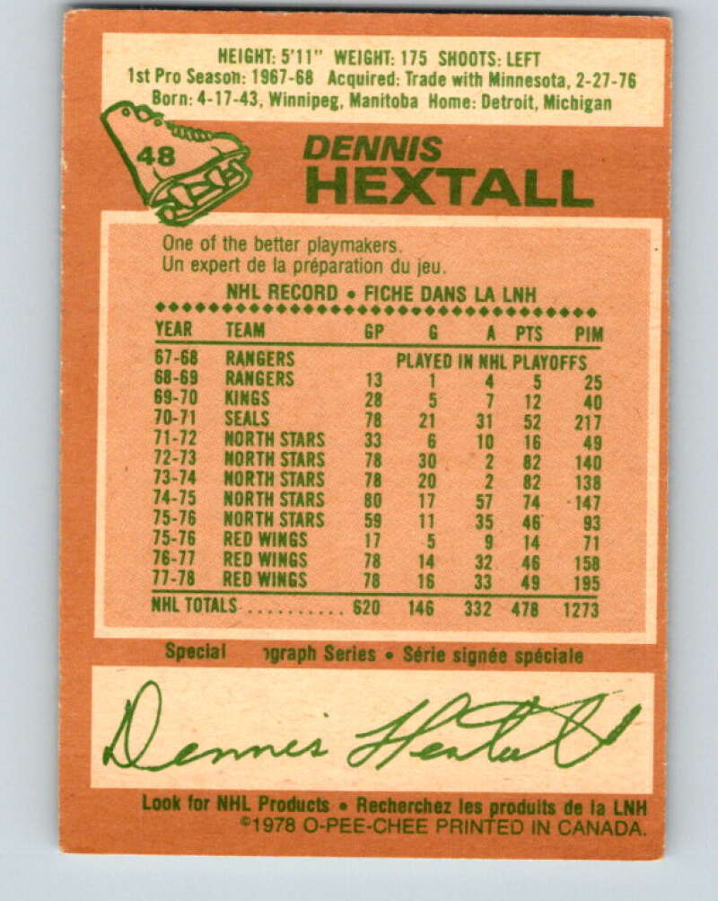 1978-79 O-Pee-Chee #48 Dennis Hextall  Detroit Red Wings  V21521