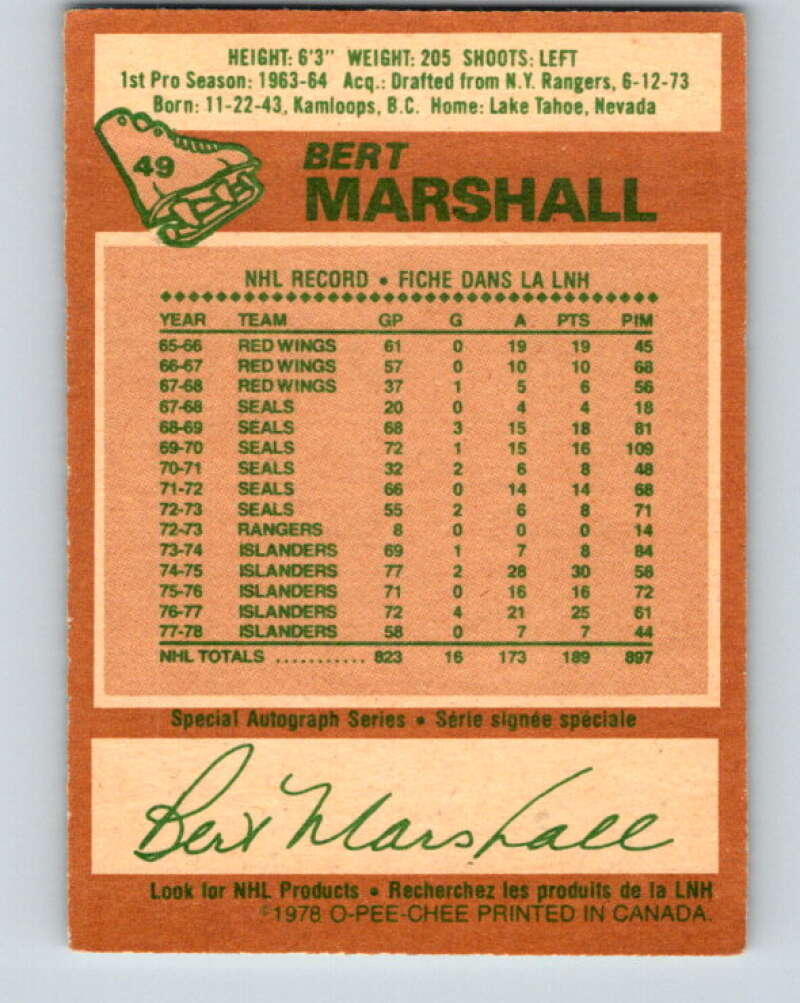 1978-79 O-Pee-Chee #49 Bert Marshall  New York Islanders  V21527
