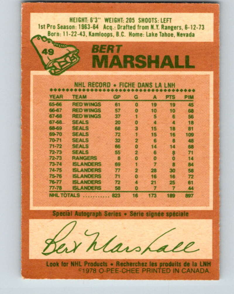 1978-79 O-Pee-Chee #49 Bert Marshall  New York Islanders  V21528