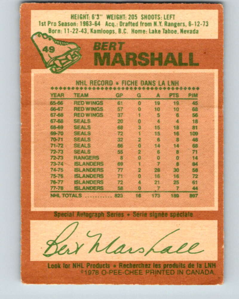 1978-79 O-Pee-Chee #49 Bert Marshall  New York Islanders  V21530