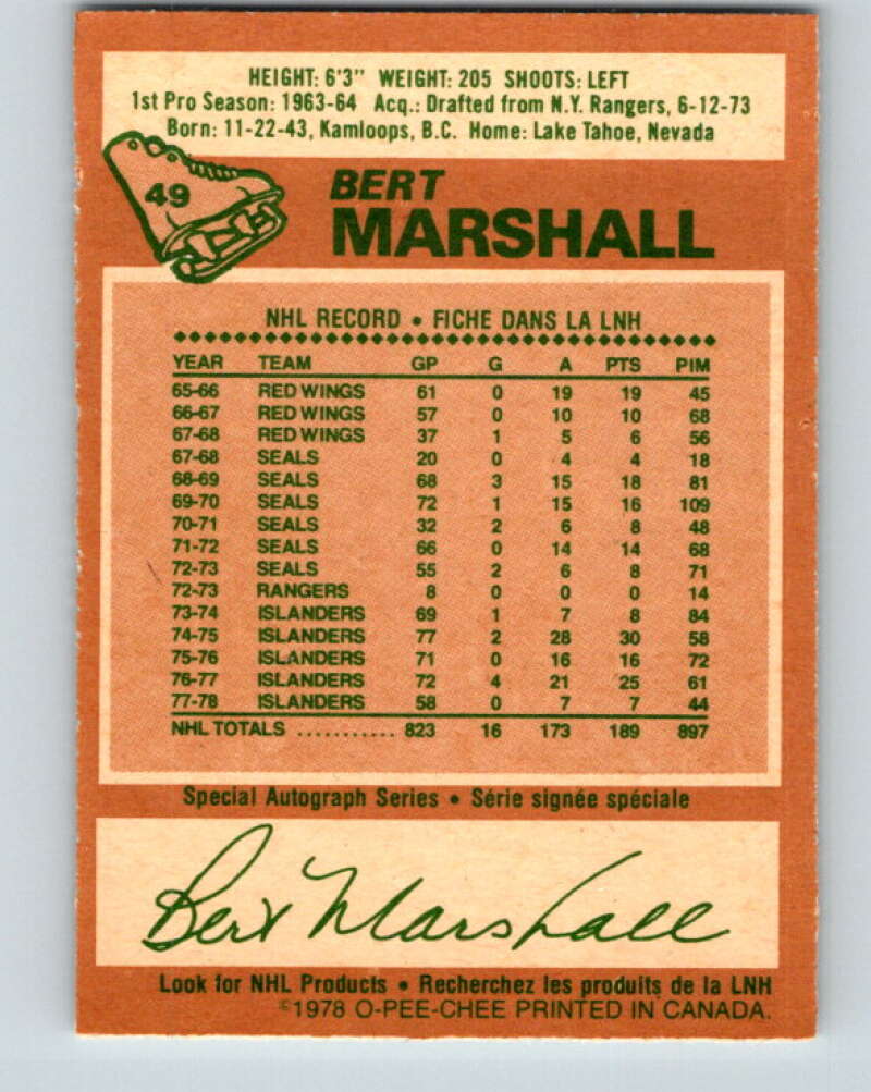 1978-79 O-Pee-Chee #49 Bert Marshall  New York Islanders  V21536