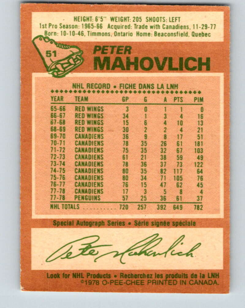 1978-79 O-Pee-Chee #51 Pete Mahovlich  Pittsburgh Penguins  V21547