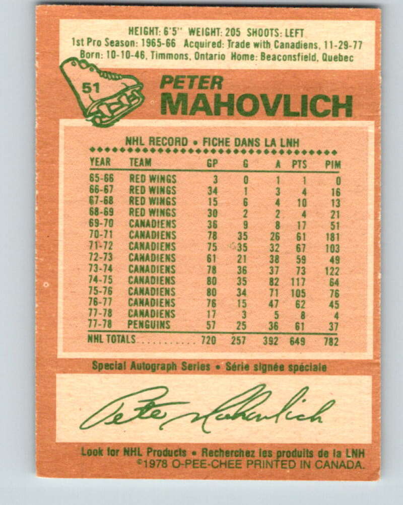 1978-79 O-Pee-Chee #51 Pete Mahovlich  Pittsburgh Penguins  V21548