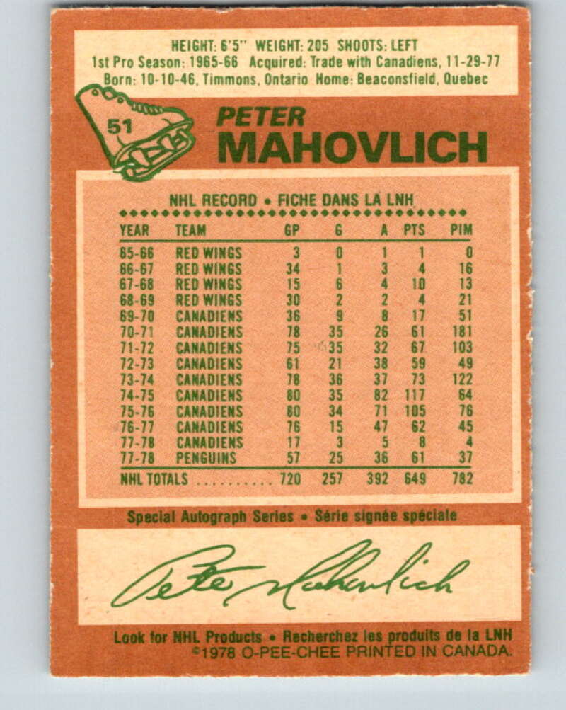 1978-79 O-Pee-Chee #51 Pete Mahovlich  Pittsburgh Penguins  V21550