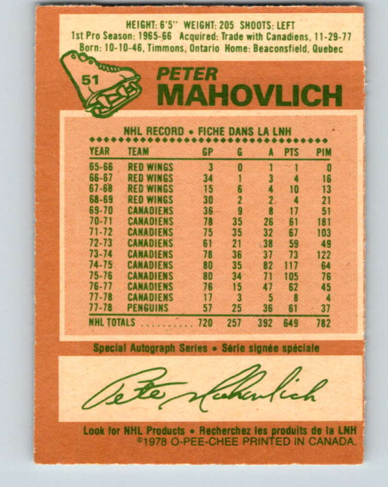 1978-79 O-Pee-Chee #51 Pete Mahovlich  Pittsburgh Penguins  V21554