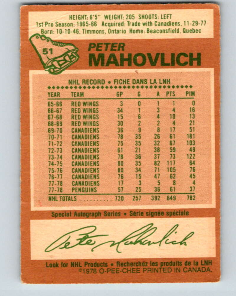 1978-79 O-Pee-Chee #51 Pete Mahovlich  Pittsburgh Penguins  V21555