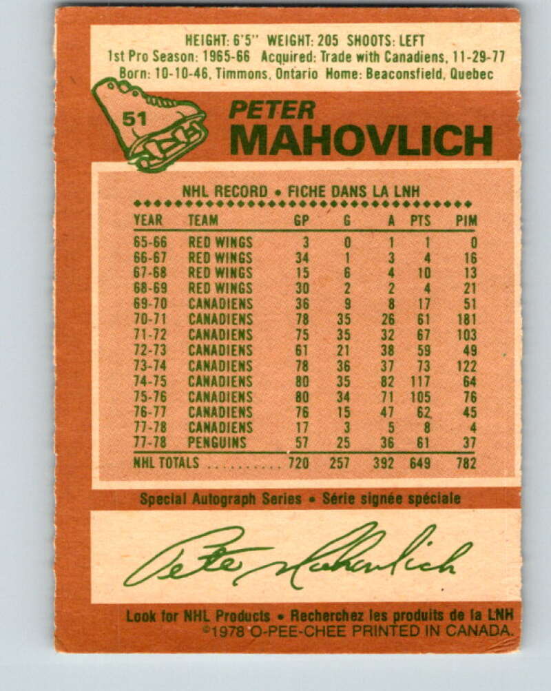 1978-79 O-Pee-Chee #51 Pete Mahovlich  Pittsburgh Penguins  V21557
