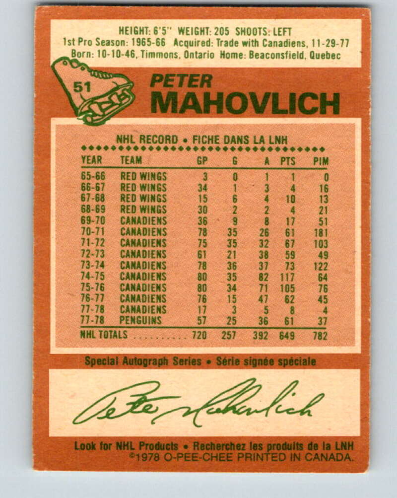 1978-79 O-Pee-Chee #51 Pete Mahovlich  Pittsburgh Penguins  V21558