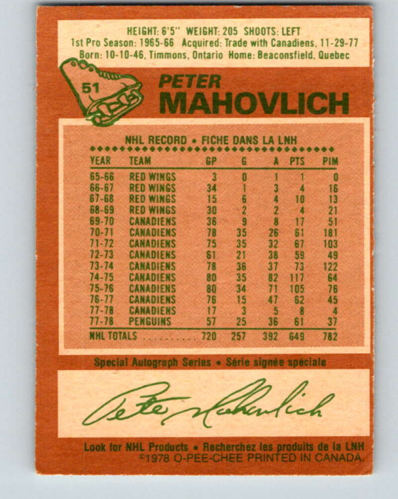 1978-79 O-Pee-Chee #51 Pete Mahovlich  Pittsburgh Penguins  V21560