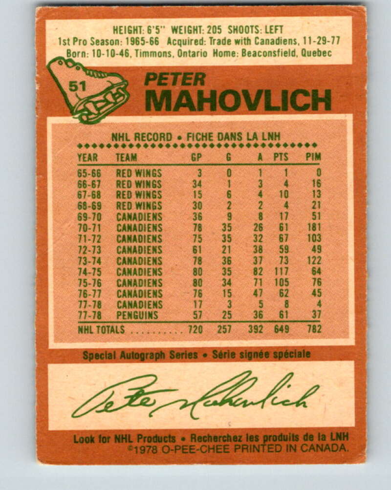 1978-79 O-Pee-Chee #51 Pete Mahovlich  Pittsburgh Penguins  V21561
