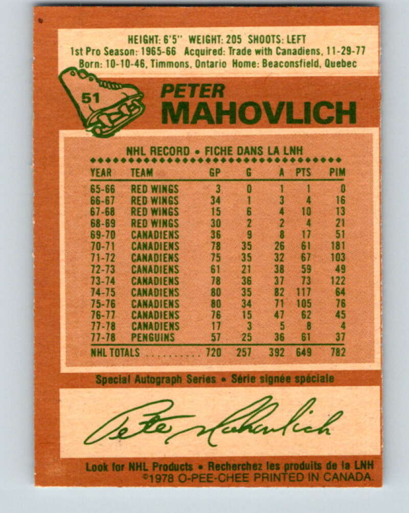 1978-79 O-Pee-Chee #51 Pete Mahovlich  Pittsburgh Penguins  V21562