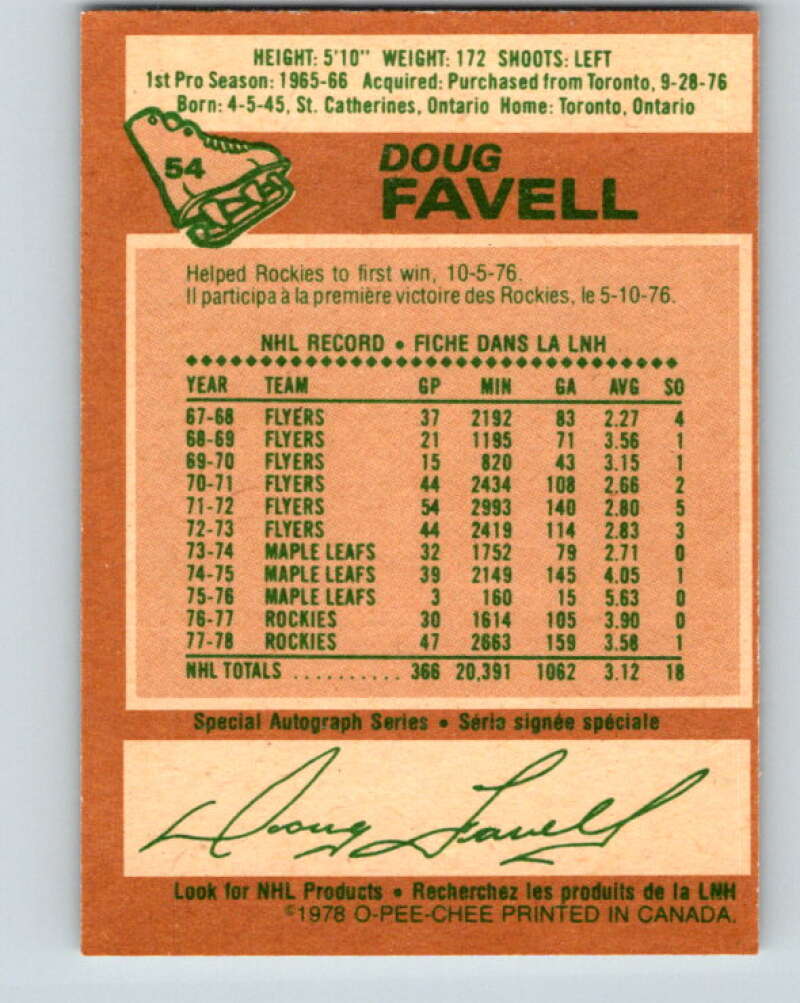 1978-79 O-Pee-Chee #54 Doug Favell  Colorado Rockies  V21595