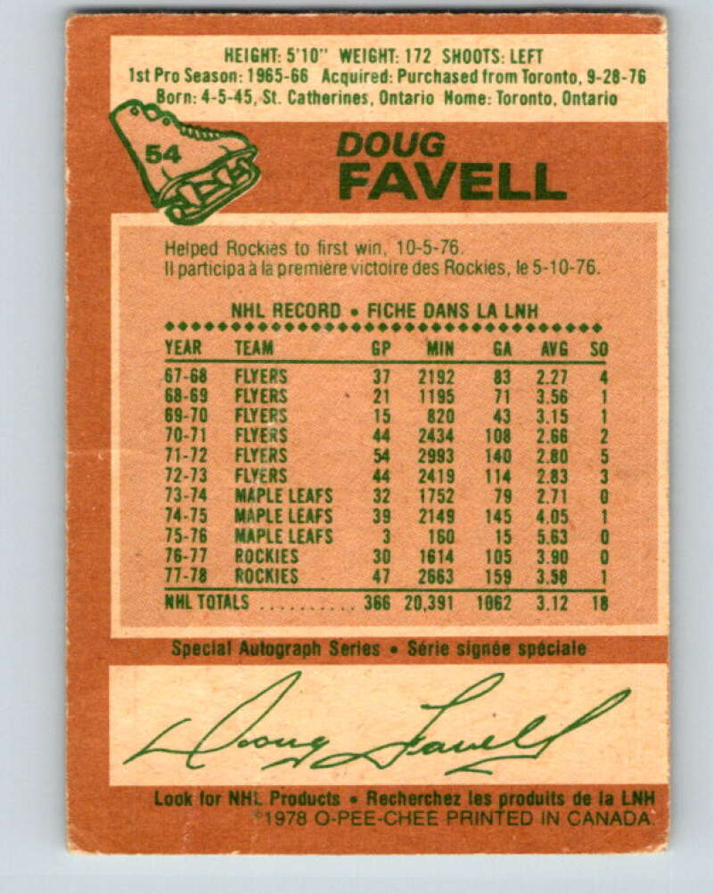 1978-79 O-Pee-Chee #54 Doug Favell  Colorado Rockies  V21598
