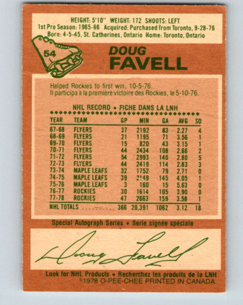 1978-79 O-Pee-Chee #54 Doug Favell  Colorado Rockies  V21601