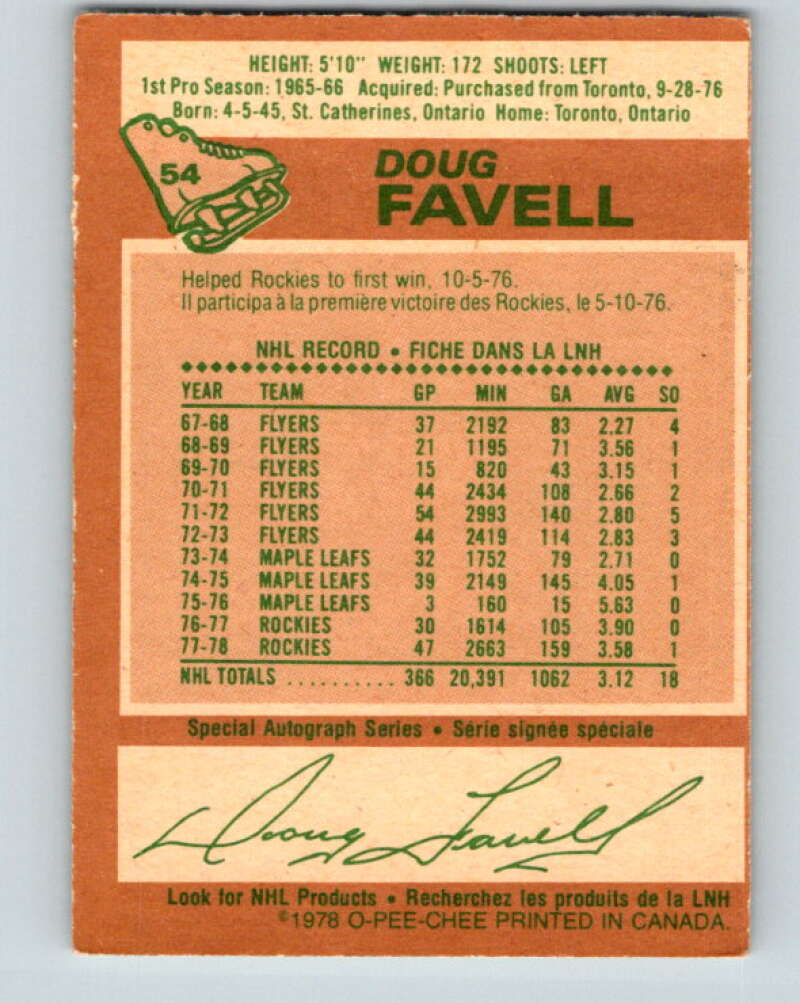 1978-79 O-Pee-Chee #54 Doug Favell  Colorado Rockies  V21602