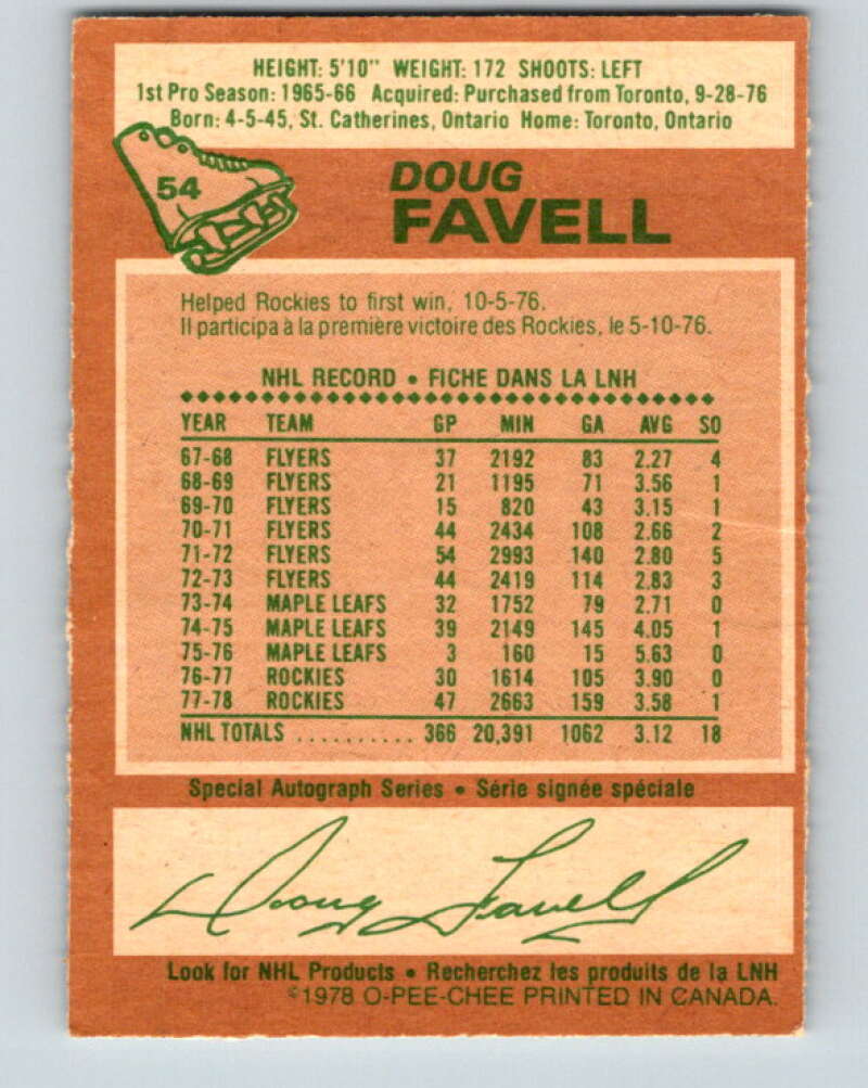 1978-79 O-Pee-Chee #54 Doug Favell  Colorado Rockies  V21610