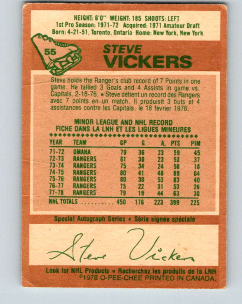 1978-79 O-Pee-Chee #55 Steve Vickers  New York Rangers  V21614