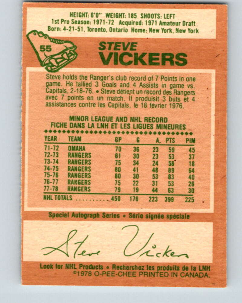 1978-79 O-Pee-Chee #55 Steve Vickers  New York Rangers  V21620