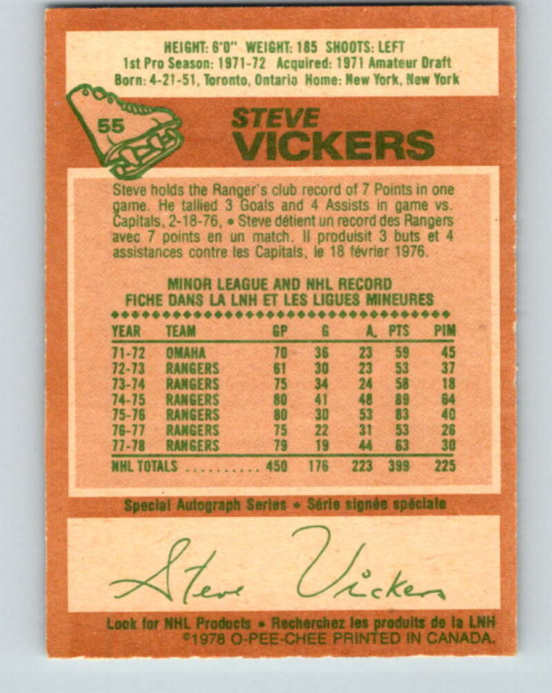 1978-79 O-Pee-Chee #55 Steve Vickers  New York Rangers  V21624