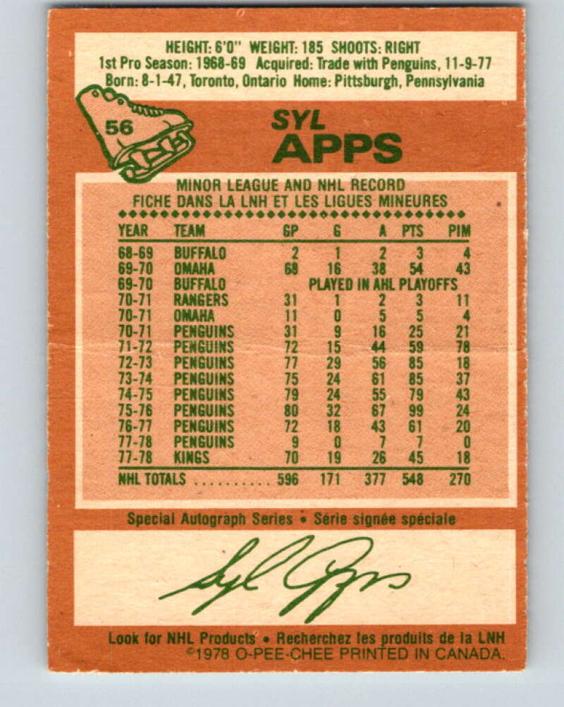 1978-79 O-Pee-Chee #56 Syl Apps Jr.  Los Angeles Kings  V21626