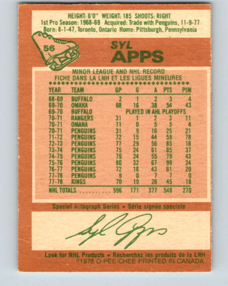 1978-79 O-Pee-Chee #56 Syl Apps Jr.  Los Angeles Kings  V21627