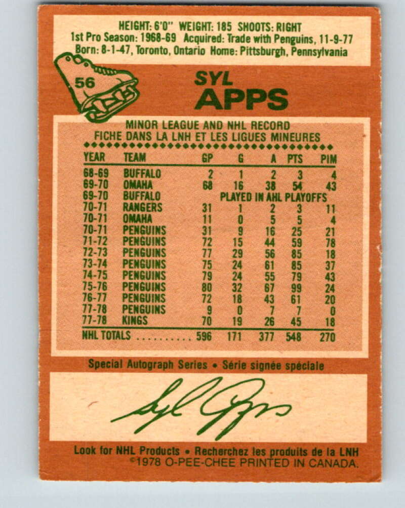 1978-79 O-Pee-Chee #56 Syl Apps Jr.  Los Angeles Kings  V21628