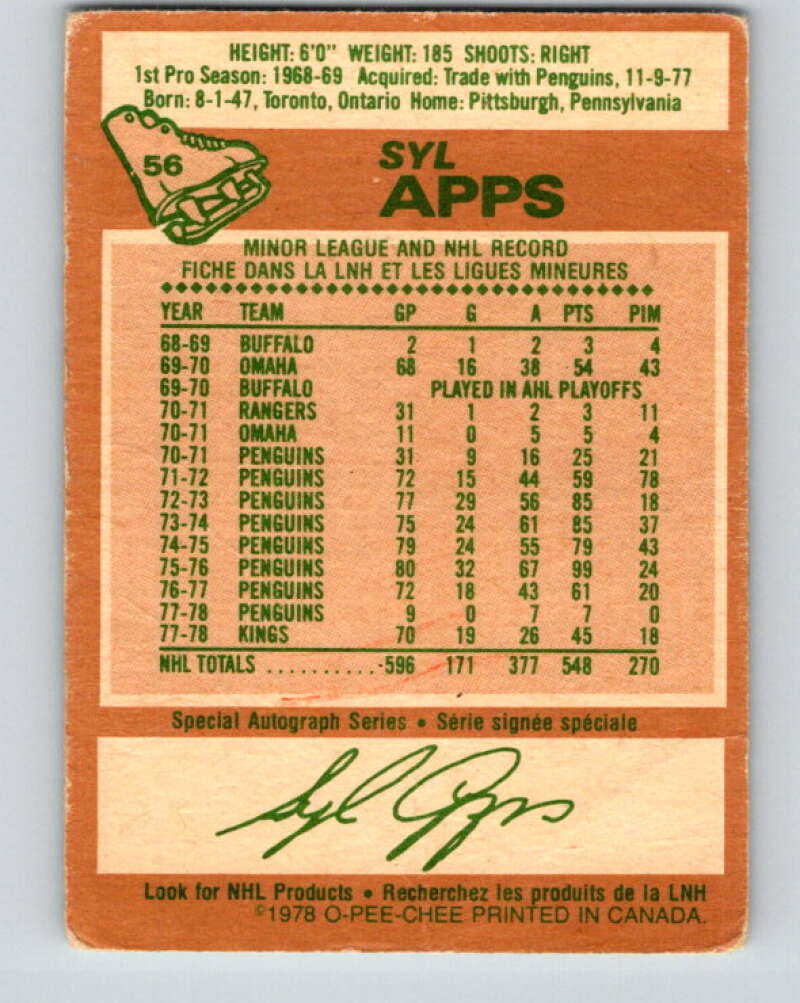 1978-79 O-Pee-Chee #56 Syl Apps Jr.  Los Angeles Kings  V21630