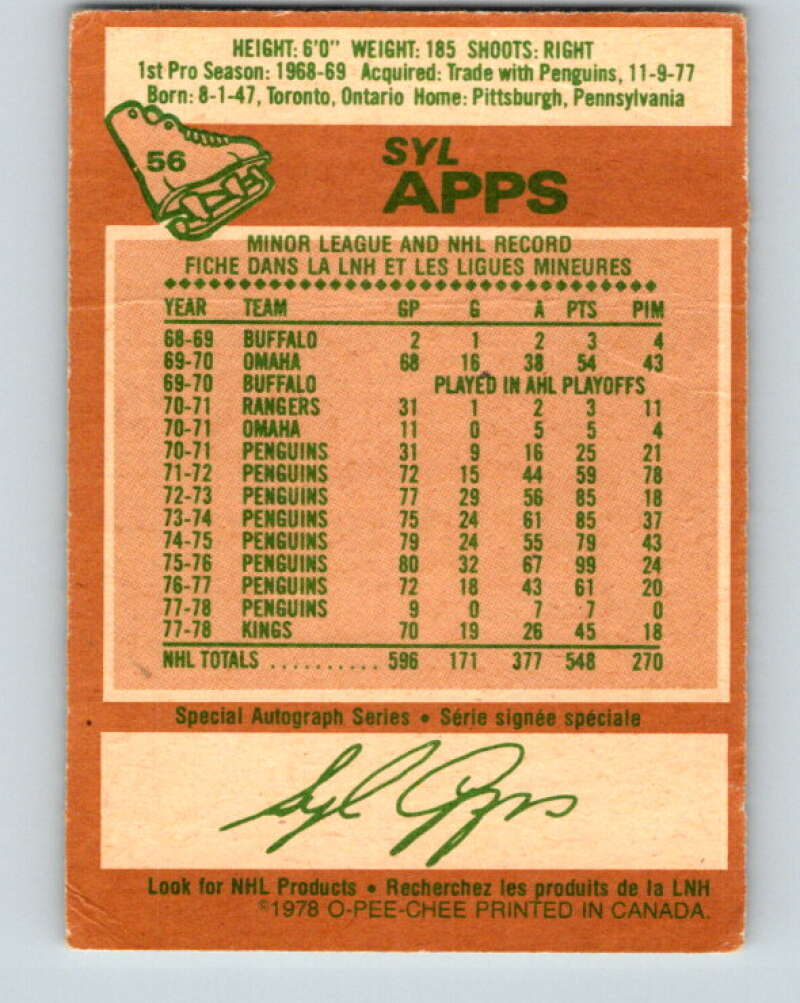 1978-79 O-Pee-Chee #56 Syl Apps Jr.  Los Angeles Kings  V21631