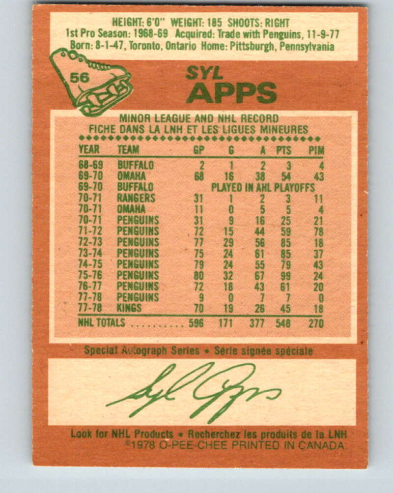 1978-79 O-Pee-Chee #56 Syl Apps Jr.  Los Angeles Kings  V21632